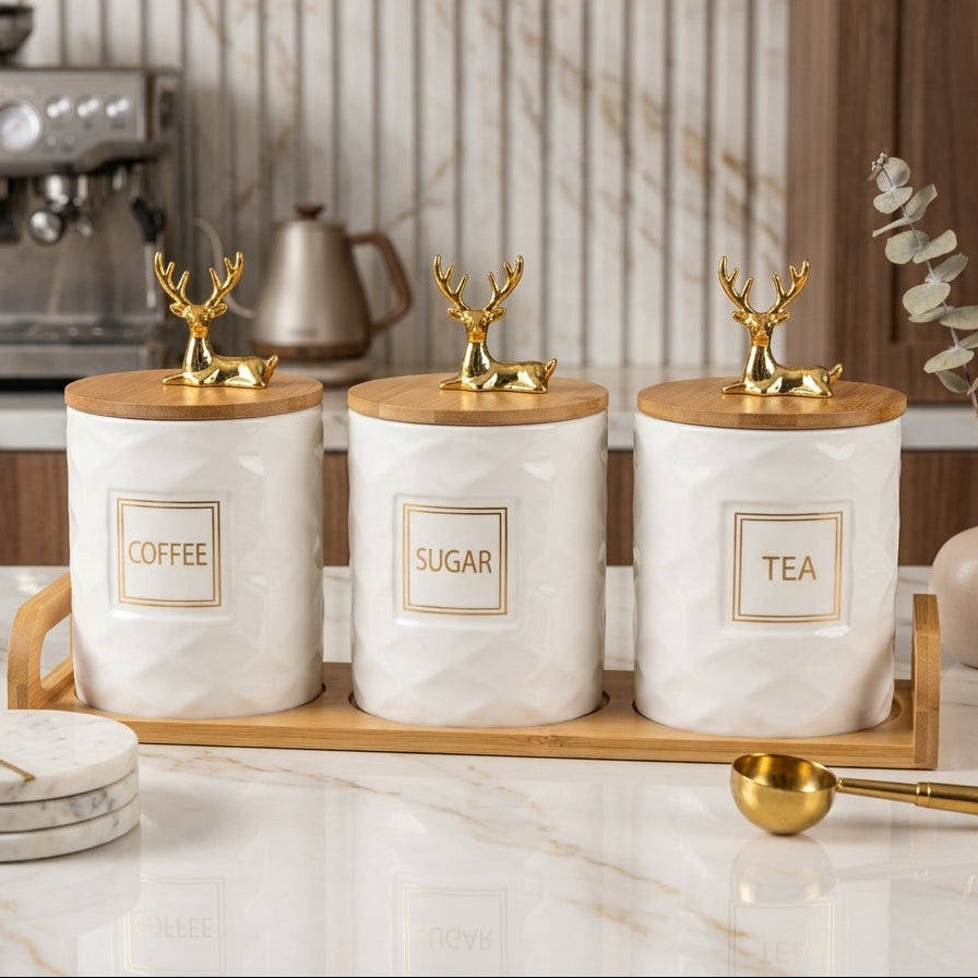 Trio de Pots en Porcelaine avec Support