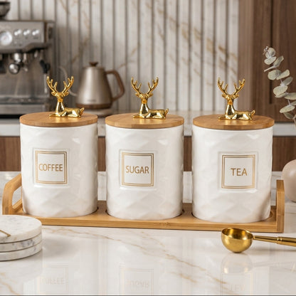 Trio de Pots en Porcelaine avec Support
