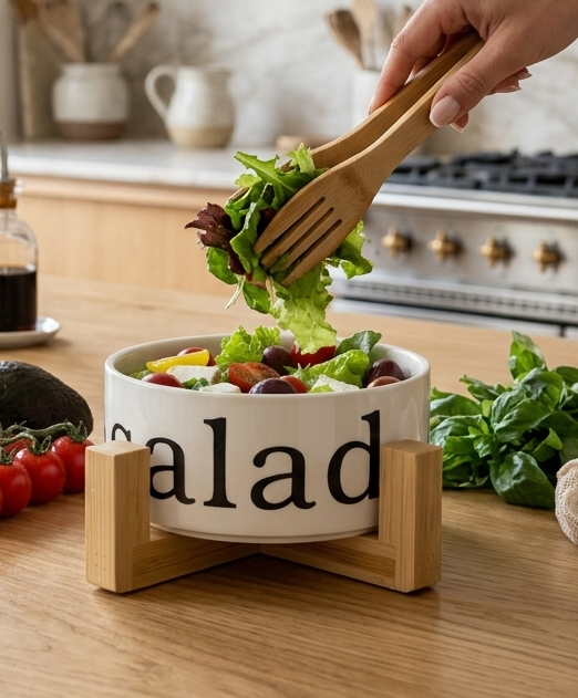 Bol à Salade Moderne I Support en Bambou