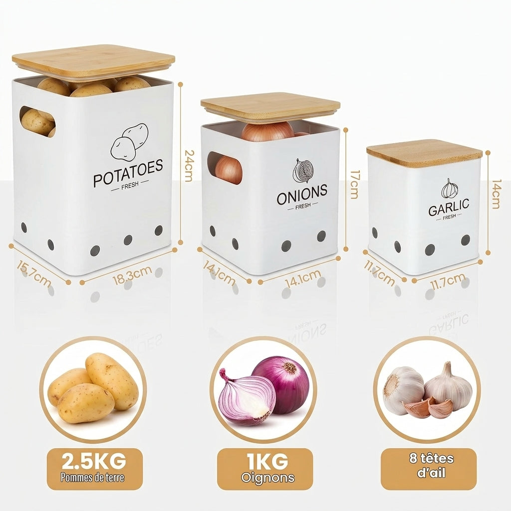 Lot de 3 Boîtes De Rangement I Légumes - Ail - Onion