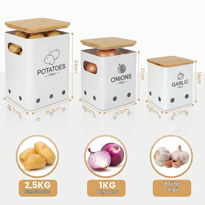 Lot de 3 Boîtes De Rangement I Légumes - Ail - Onion