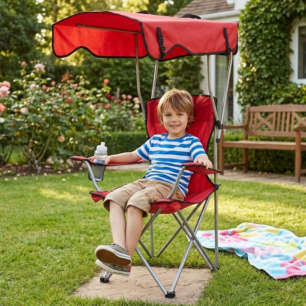 Chaise de Camping Pliante / Auvent Anti-UV Intégré