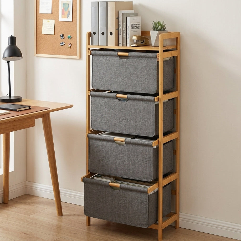 Meuble de Rangement 4 Niveaux en Bambou I Style Scandinave