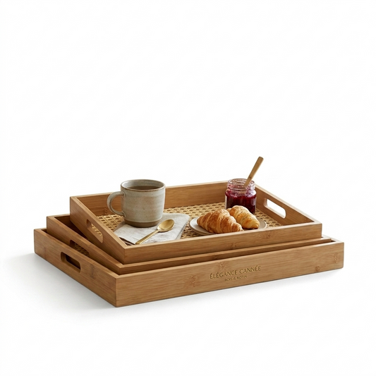 Lot de 3 Plateaux Carré En Bambou