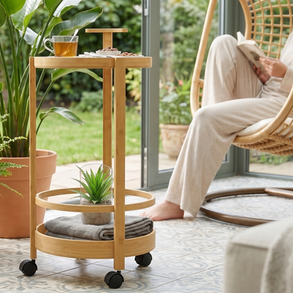 Table d'Appoint Mobile en Bambou Cercle