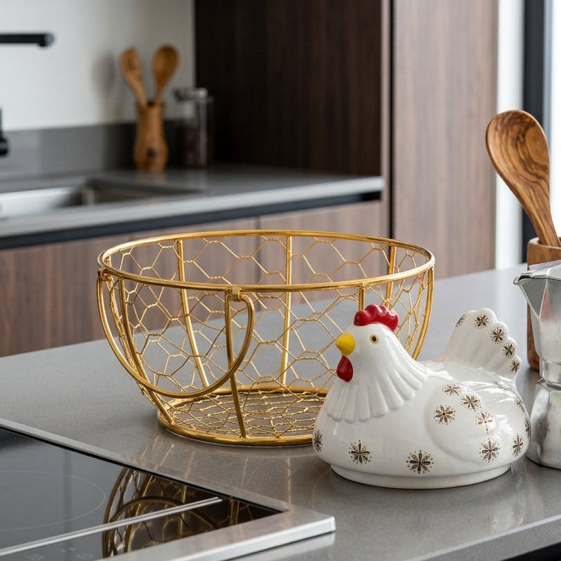 Panier à Œufs Poule en Céramique I Organisation moderne