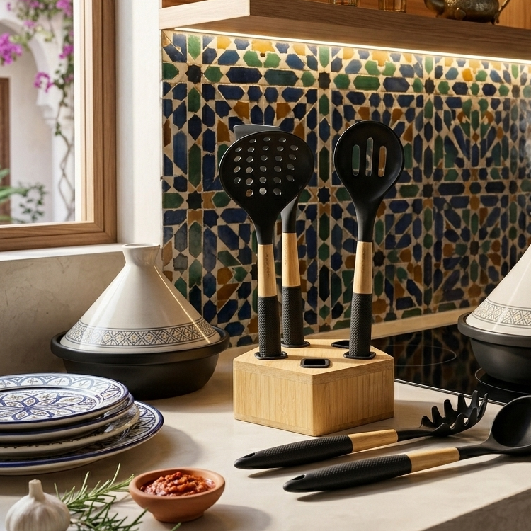 Set de 5 Ustensiles de Cuisine en Bambou Noir