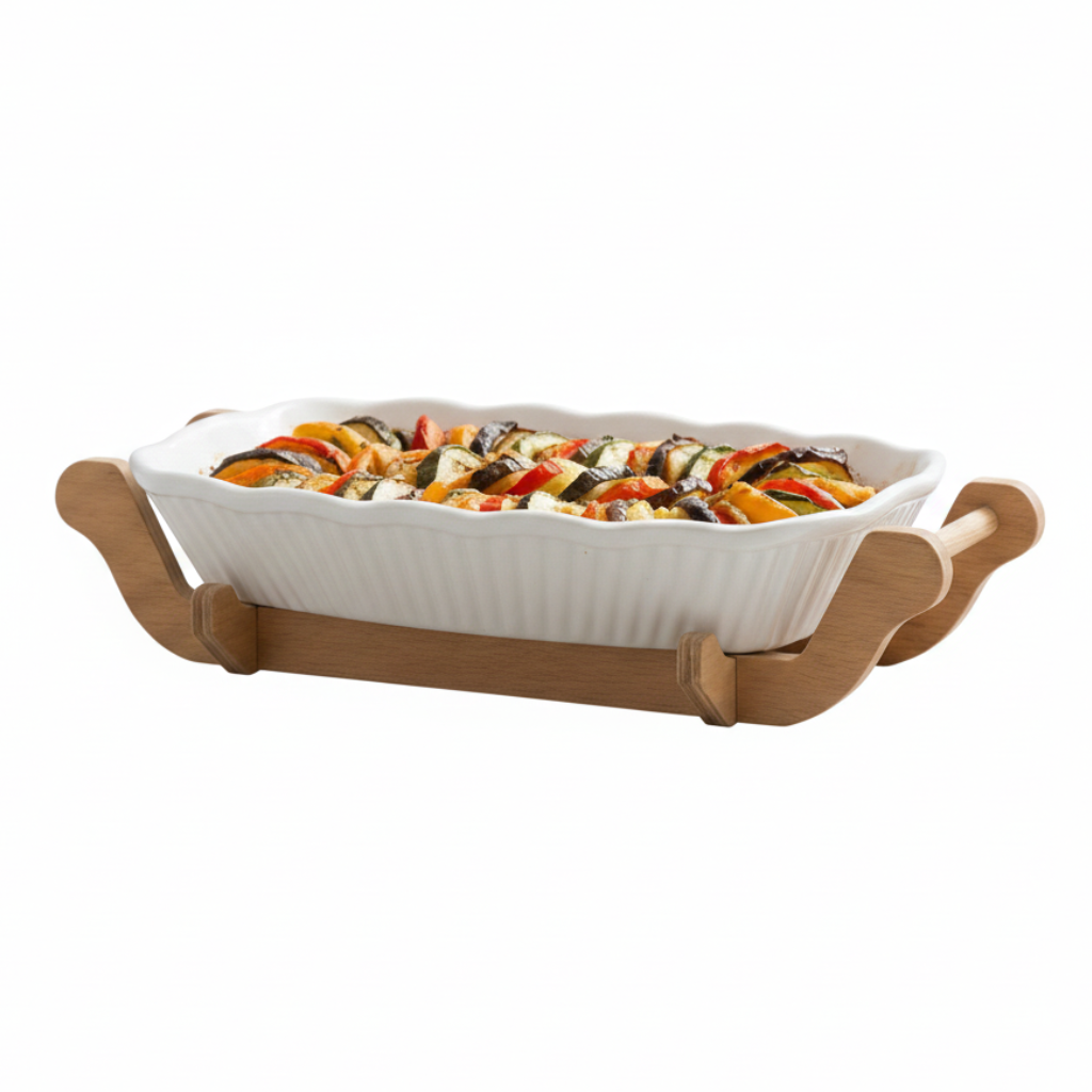 PLAT À FOUR GRAND FORMAT AVEC SUPPORT BOIS