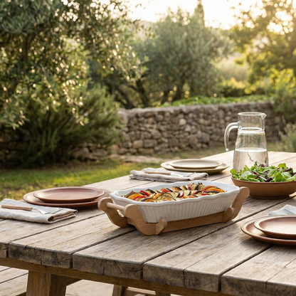 PLAT À FOUR GRAND FORMAT AVEC SUPPORT BOIS