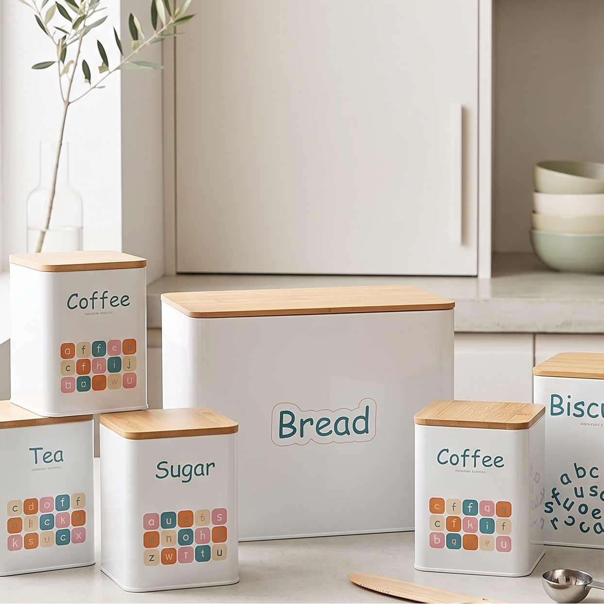 Set de Rangement Cuisine Premium 5 Pièces & Couvercles Bois