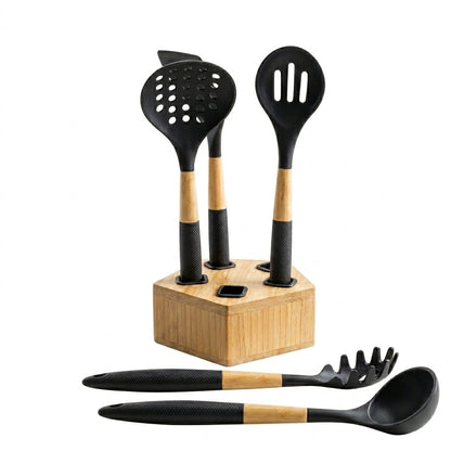 Set de 5 Ustensiles de Cuisine en Bambou Noir