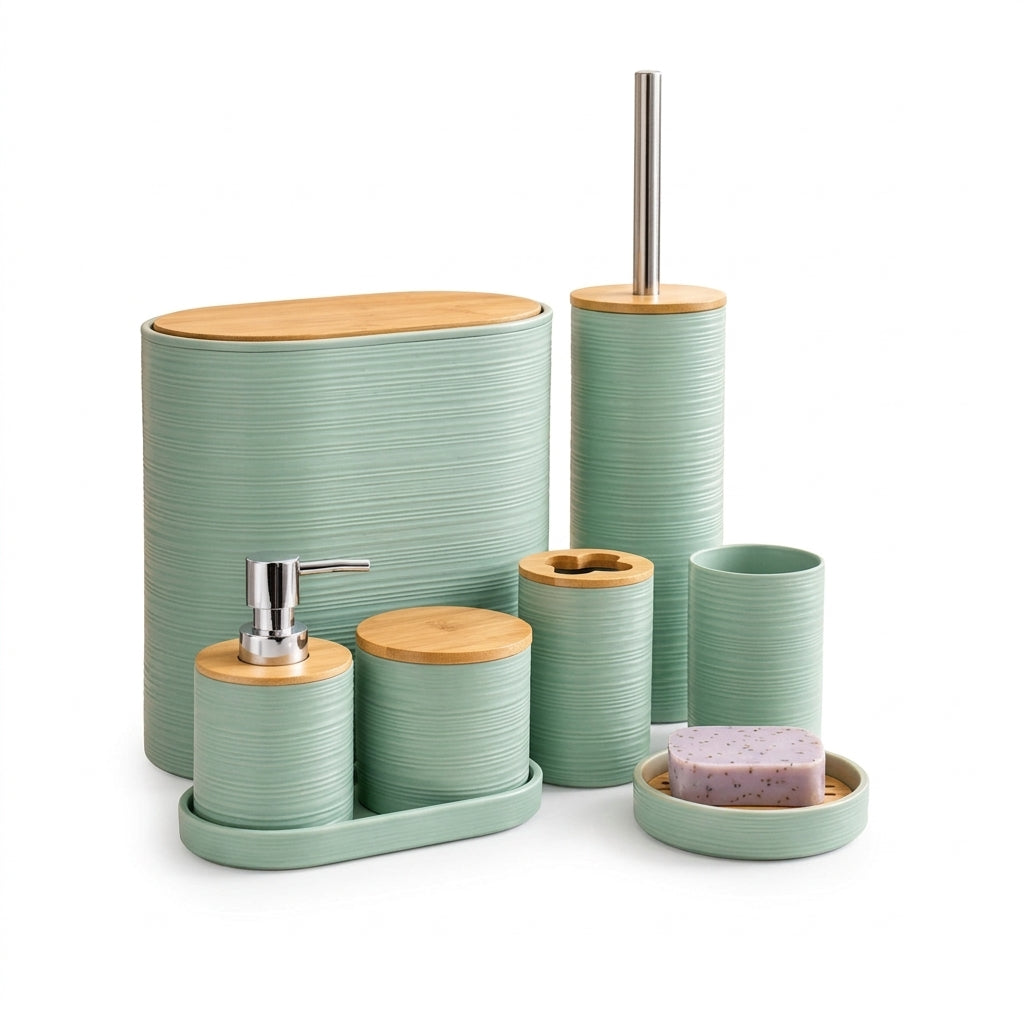 Set De Salle De Bain 8 Pièces En Bambou
