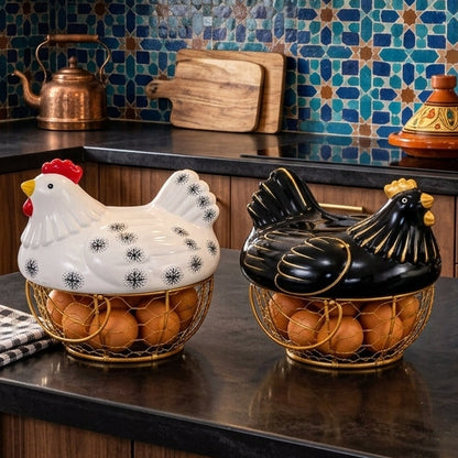 Panier à Œufs Poule en Céramique I Organisation moderne