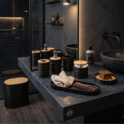 Set De Salle De Bain 8 Pièces En Plastique & Bambou
