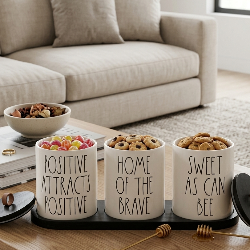 Ensemble de 3 Pots en Porcelain avec Support