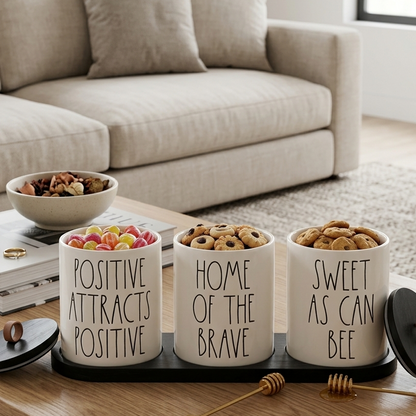 Ensemble de 3 Pots en Porcelain avec Support