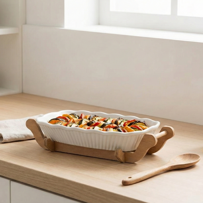 PLAT À FOUR GRAND FORMAT AVEC SUPPORT BOIS