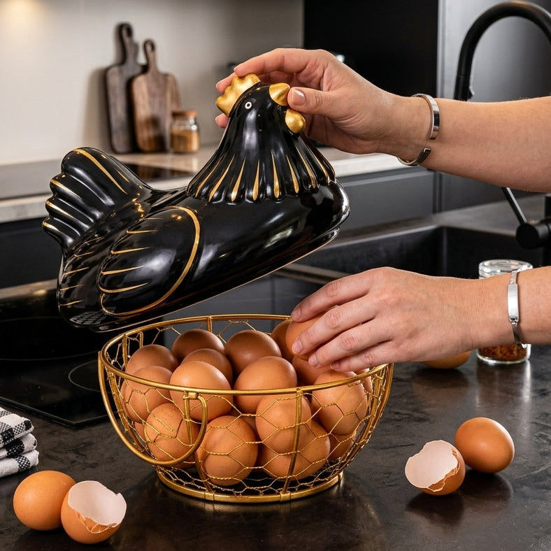 Panier à Œufs Poule en Céramique I Organisation moderne