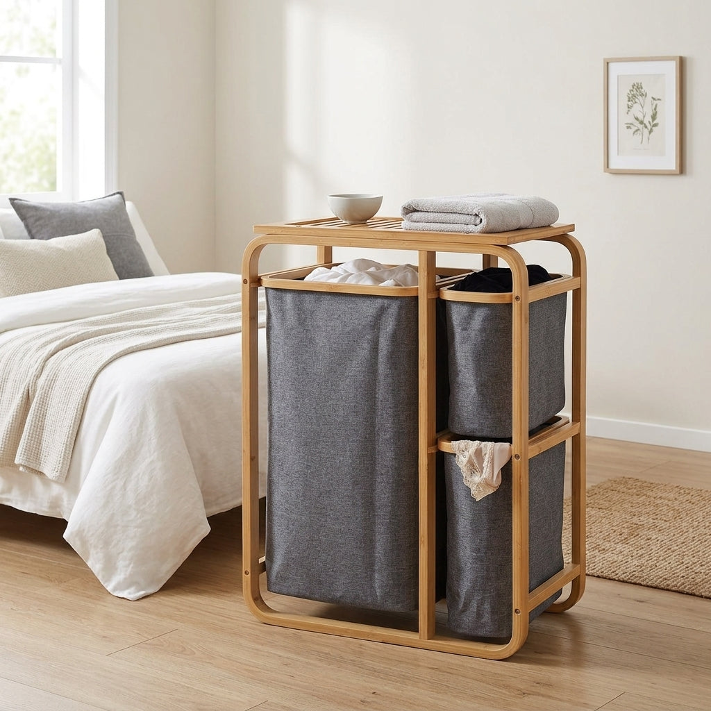 Panier à Linge Scandinave Bambou & Sac Amovible