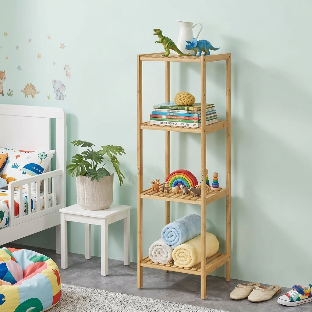 Étagère Colonne 3 Niveaux en Bambou I Hauteur 100 cm