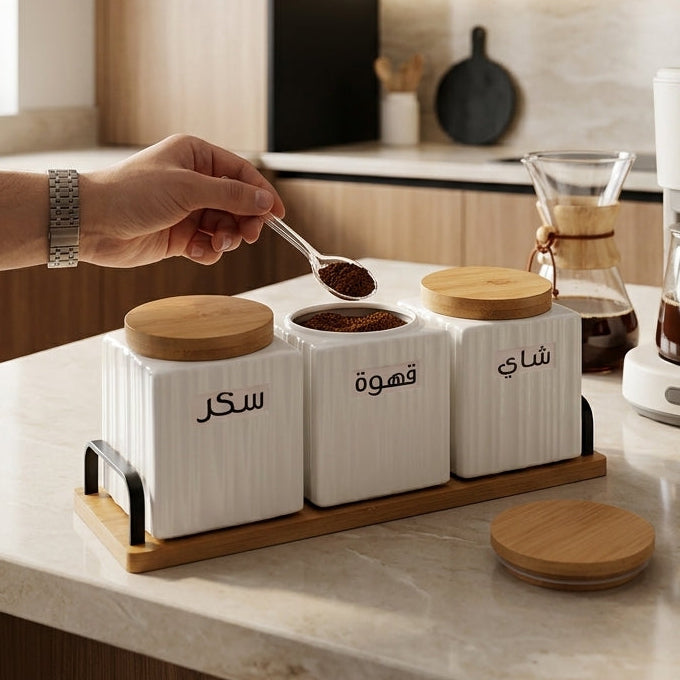 Trio de Pots en Porcelaine avec Support
