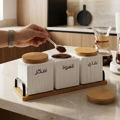 Trio de Pots en Porcelaine avec Support