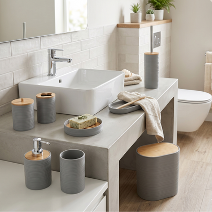 Set De Salle De Bain 8 Pièces En Plastique & Bambou