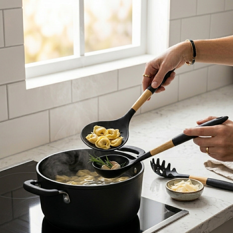 Set de 5 Ustensiles de Cuisine en Bambou Noir