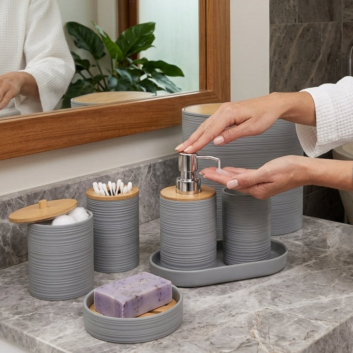 Set De Salle De Bain 8 Pièces En Bambou