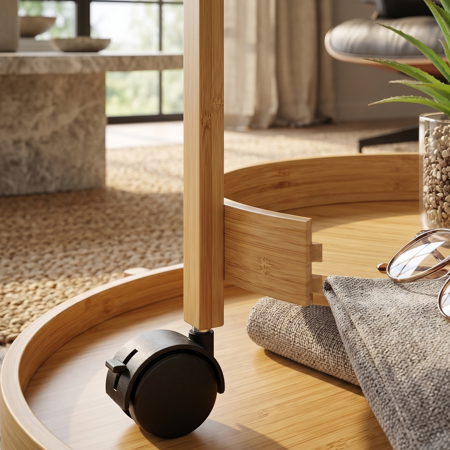 Table d'Appoint Mobile en Bambou Cercle