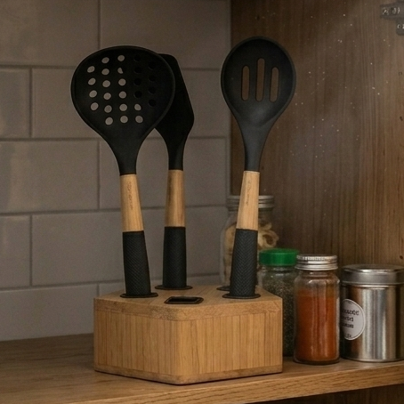 Set de 5 Ustensiles de Cuisine en Bambou Noir