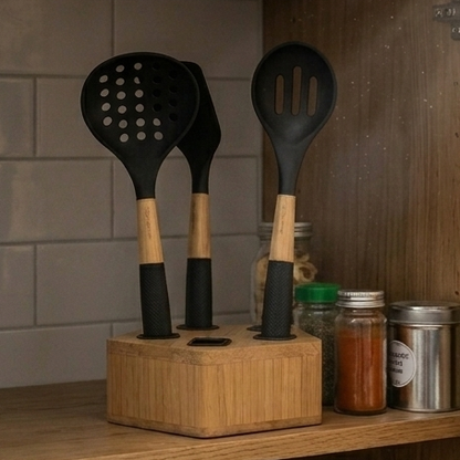 Set de 5 Ustensiles de Cuisine en Bambou Noir