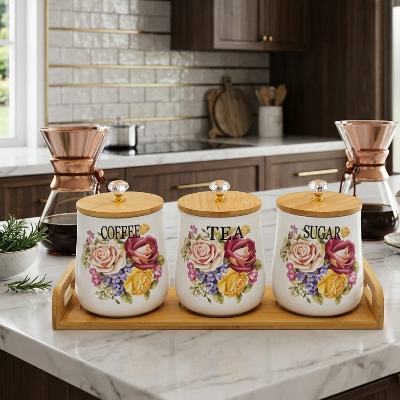 Trio de Pots en Porcelaine avec Support