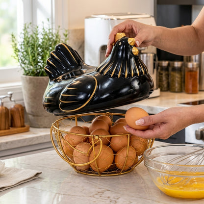 Panier à Œufs Poule en Céramique I Organisation moderne