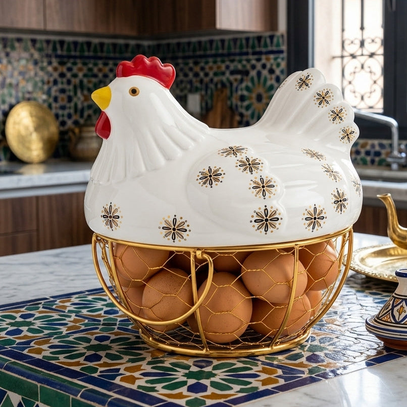 Panier à Œufs Poule en Céramique I Organisation moderne