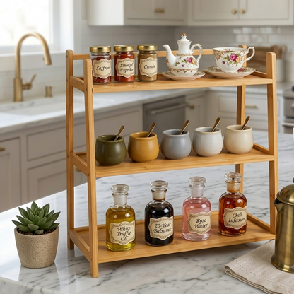 Étagère Multifonctions en Bambou Naturel I Design Épuré & Naturel