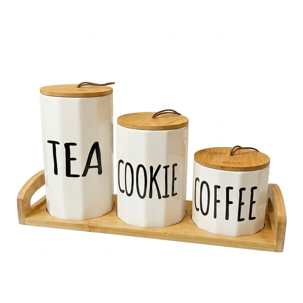 Coffret de 3 pots en porcelaine avec support I Rangement & Déco