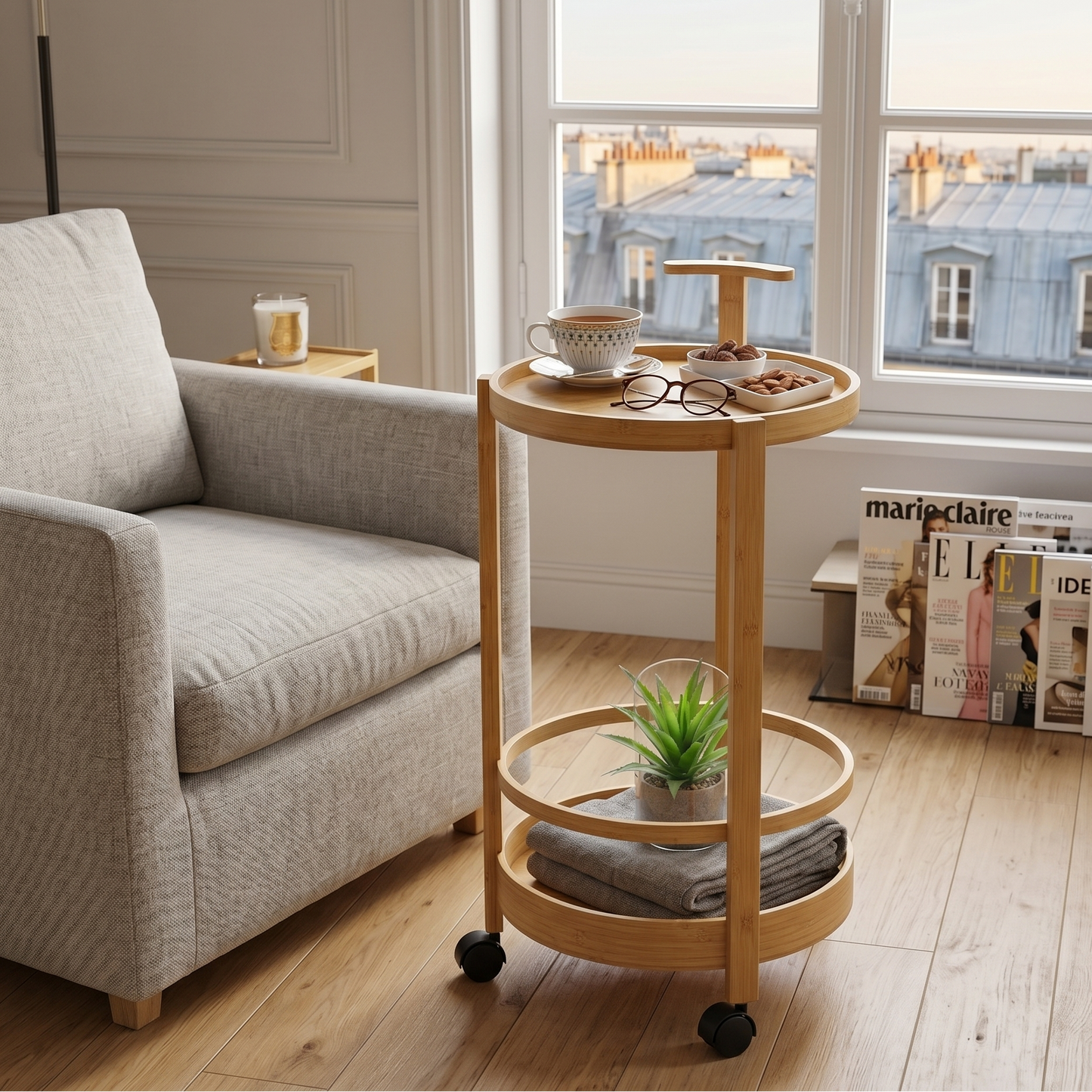 Table d'Appoint Mobile en Bambou Cercle