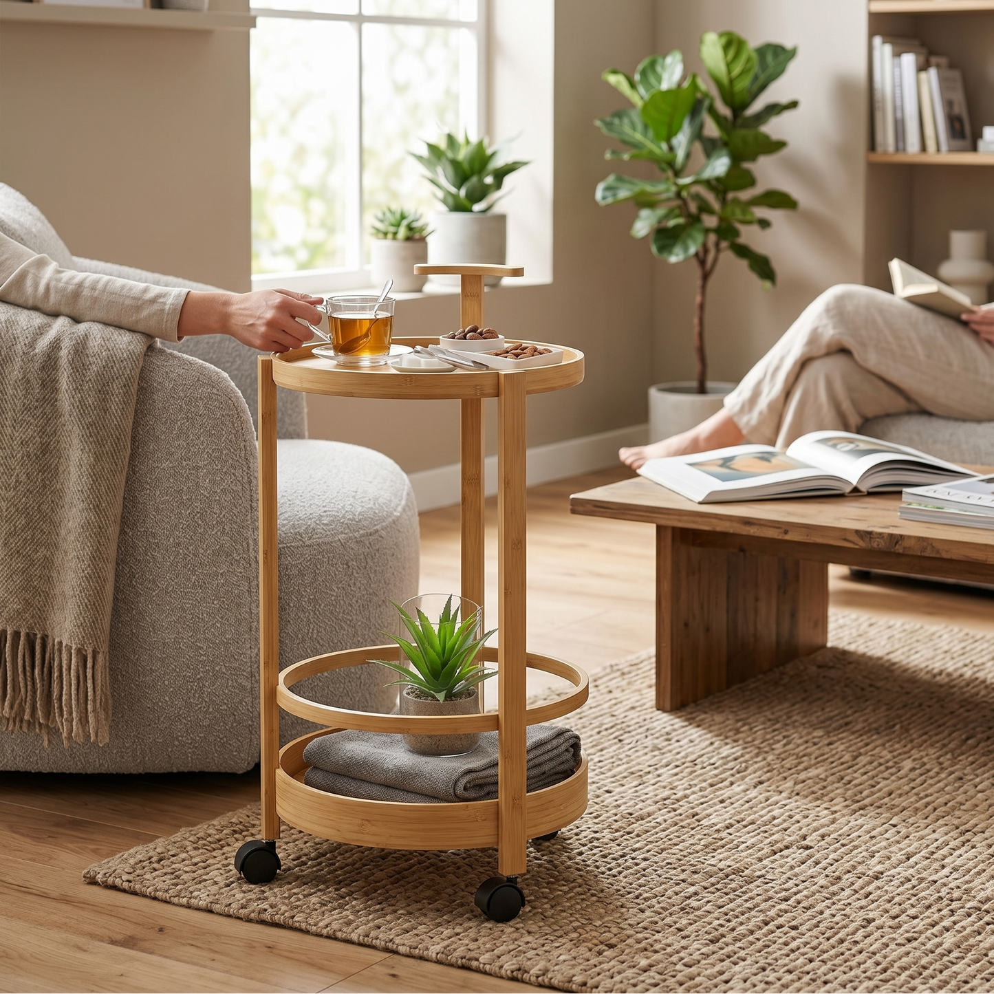 Table d'Appoint Mobile en Bambou Cercle