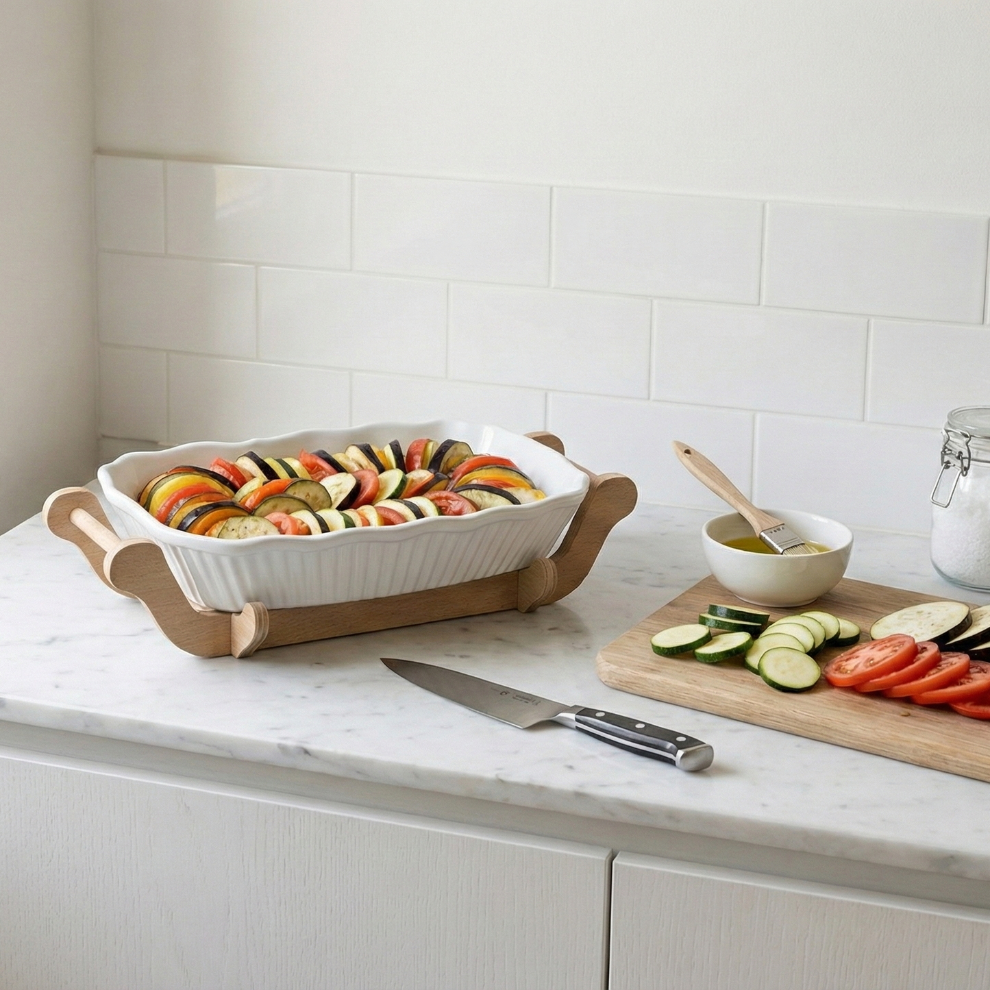 PLAT À FOUR GRAND FORMAT AVEC SUPPORT BOIS