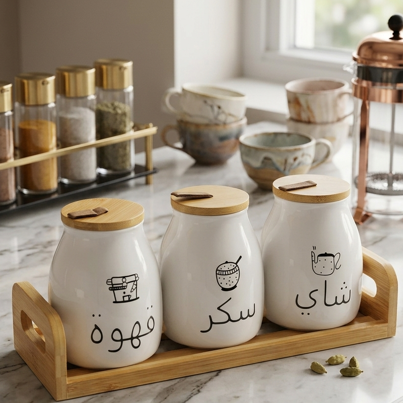 Trio de Pots en Porcelaine avec Support