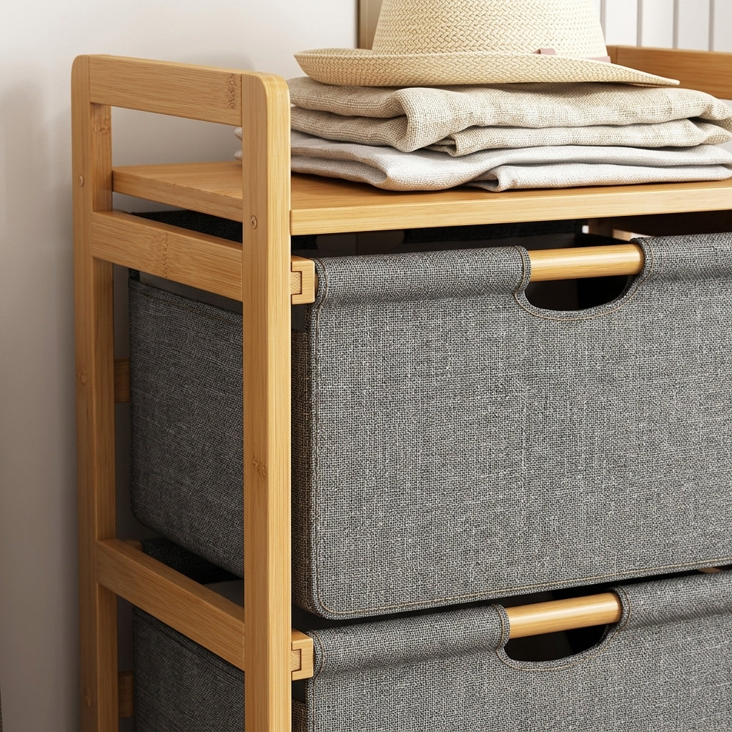 Meuble de Rangement 4 Niveaux en Bambou I Style Scandinave