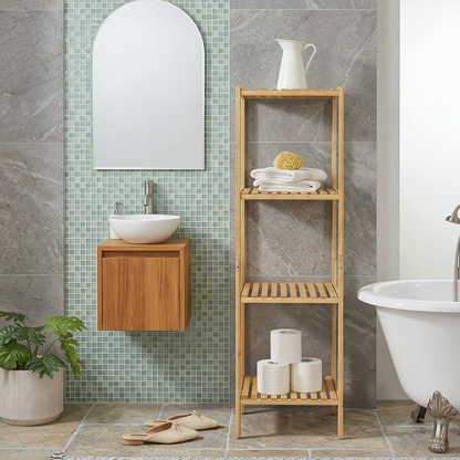 Étagère Colonne 3 Niveaux en Bambou I Hauteur 100 cm