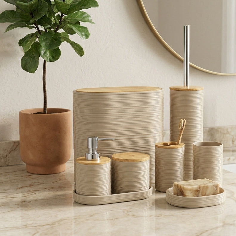 Set De Salle De Bain 8 Pièces En Bambou