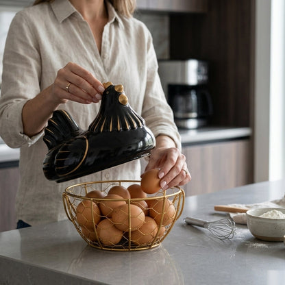 Panier à Œufs Poule en Céramique I Organisation moderne