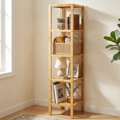 Grande Étagère de Rangement en Bambou 4 Niveaux I Hauteur 146 cm