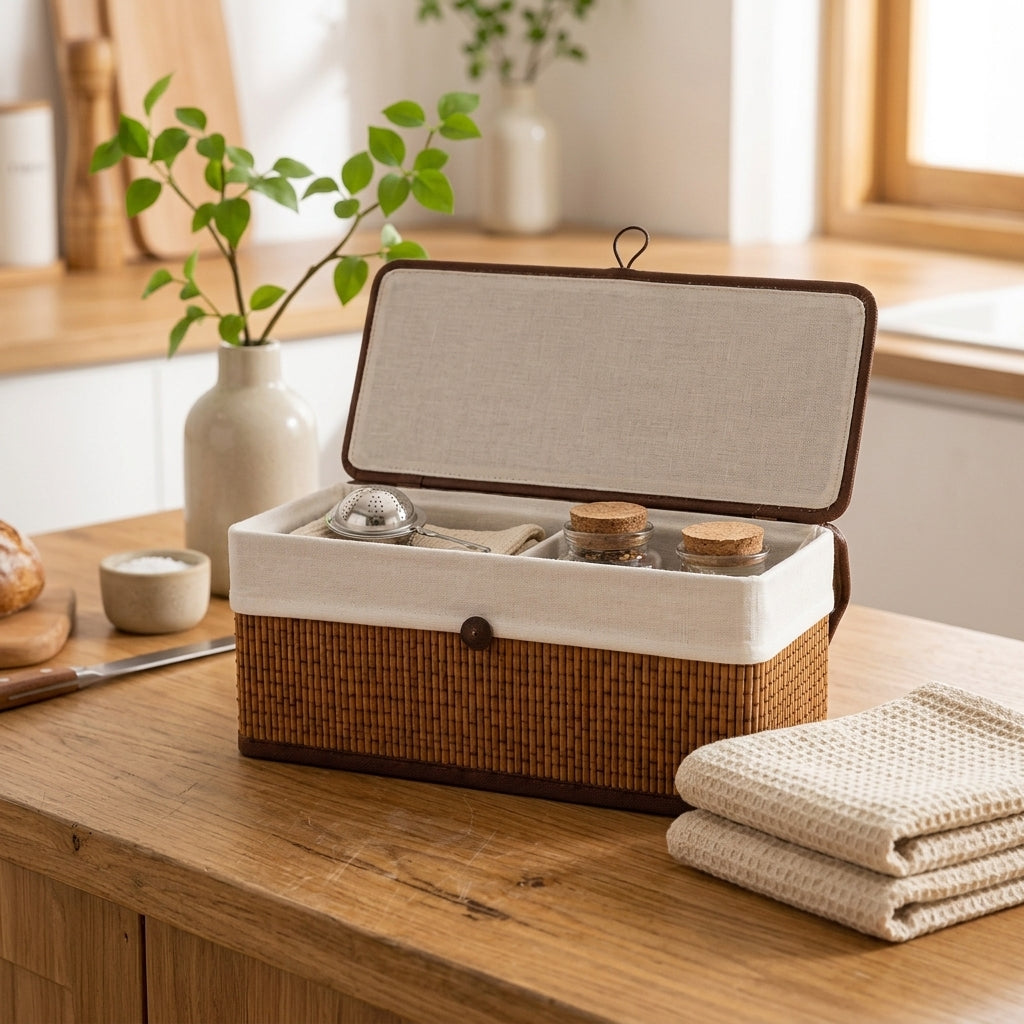 Set 3 Boîtes Bambou et Tissu avec Couvercle I Paniers Décoratifs
