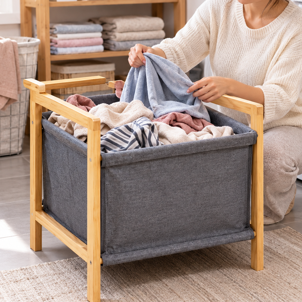 Pack de 4 Panier à Linge Scandinave Bambou I Pratique & Durable