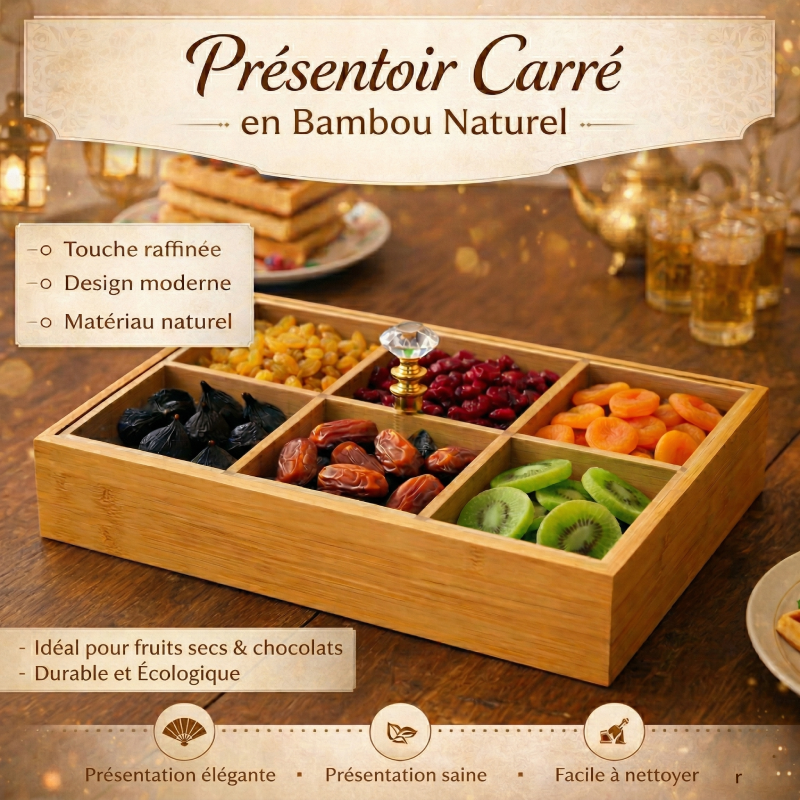 Présentoir Carré en Bambou Naturel
