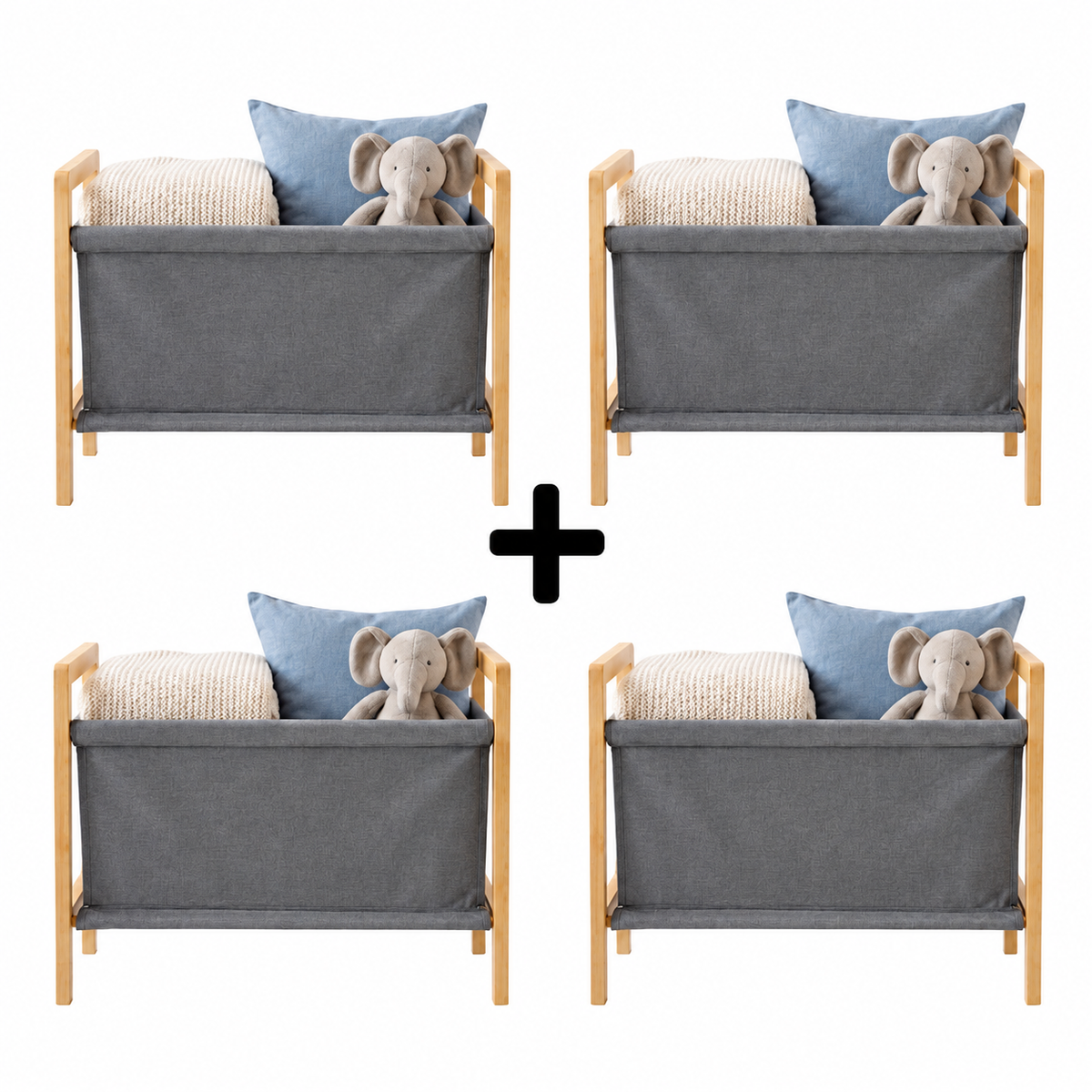 Pack de 4 Panier à Linge Scandinave Bambou I Pratique & Durable
